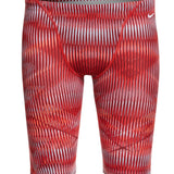 Nike Swim Men's Vibe Jammer Swimsuit - A red and white striped swimsuit with a Nike logo on the left hip.