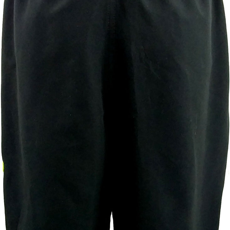 Nike Men's Core 9" Spliced Cargo Swim Shorts - These black swim shorts feature a spliced design on the sides, with yellow accents and cargo pockets.