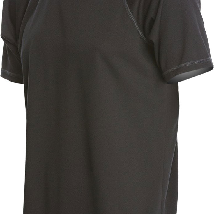 Nike Men's Hydroguard UV Pro Short Sleeve Rashguard Shirt - A black rash guard shirt with a white Nike logo on the left chest and a small white check mark on the right sleeve.