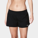 Nike Swim Ladies' Solid Element Board Shorts Bottom Two-Piece Swimsuit - A black two-piece swimsuit with a board shorts bottom and a solid color design.