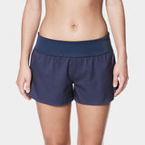 Nike Swim Ladies' Solid Element Board Shorts Bottom Two-Piece Swimsuit - A pair of navy blue swim shorts with a solid color design and an elastic waistband.