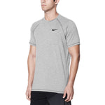 Nike Swim Men's Hydroguard Heather Short Sleeve T-Shirt - A heather grey short-sleeved t-shirt with a crew neck and small black Nike logo on the left chest.