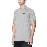 Nike Swim Men's Hydroguard Heather Short Sleeve T-Shirt - A heather grey short-sleeved t-shirt with a crew neck and small black Nike logo on the left chest.