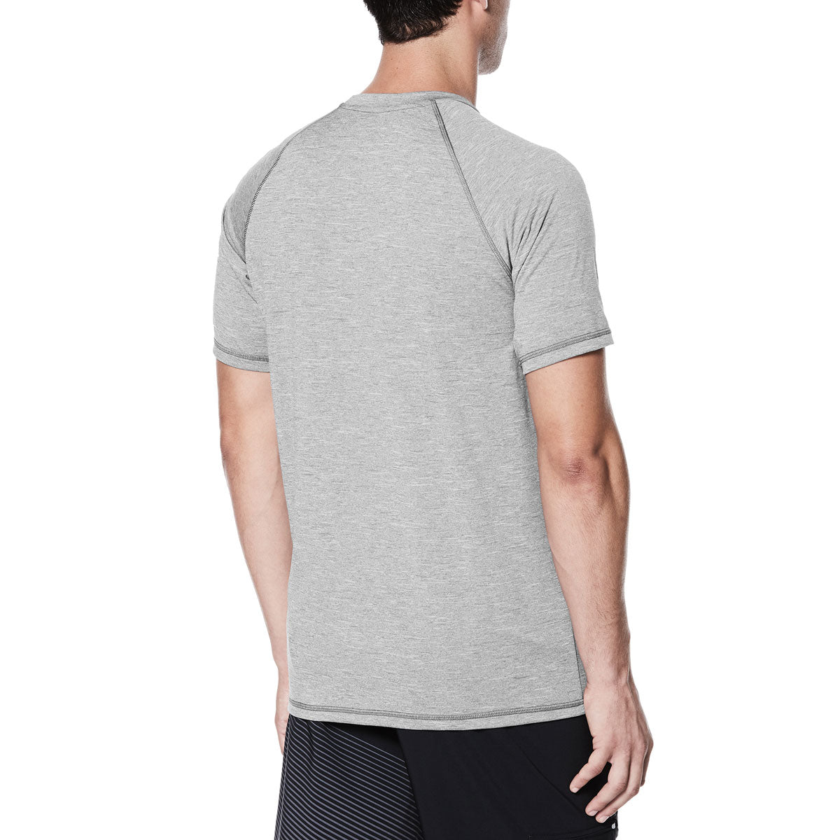 Nike Swim Men's Hydroguard Heather Short Sleeve T-Shirt - A heather grey short-sleeved t-shirt with a crew neck and no visible graphics or logos.