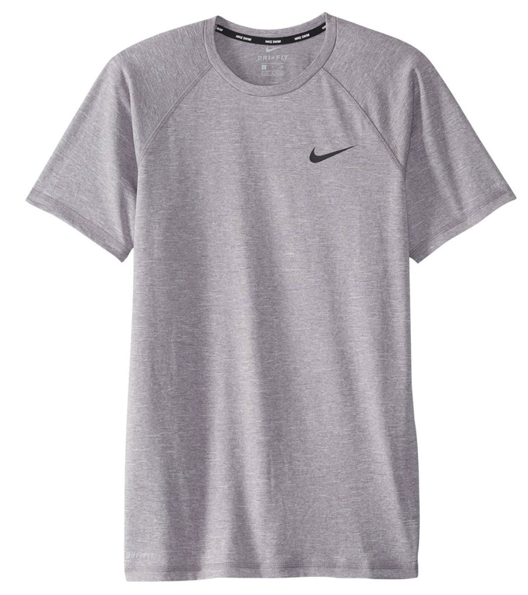 Nike Swim Men's Hydroguard Heather Short Sleeve T-Shirt - A heather gray short-sleeve t-shirt with a crew neck and a small Nike logo on the left chest.