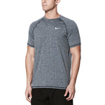 Nike Swim Men's Hydroguard Heather Short Sleeve T-Shirt - A heather gray short-sleeve t-shirt with a white Nike logo on the left chest.