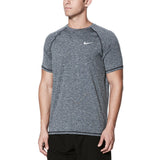 Nike Swim Men's Hydroguard Heather Short Sleeve T-Shirt - A heather gray short-sleeve t-shirt with a white Nike logo on the left chest.