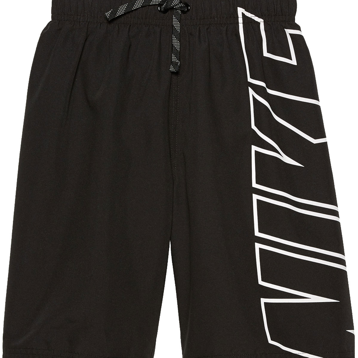 Nike Swim Boy's Logo Breaker 8" Trunk Water Shorts - Black swim trunks with white Nike logo on left leg.