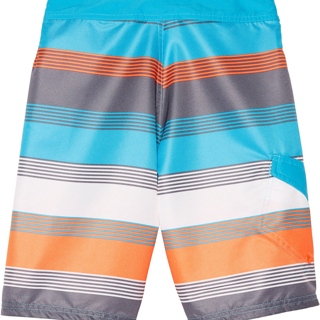 Nike Swim Boy's 6:1 Lane Drift 9-Inch Board Shorts - A pair of blue and orange board shorts with a white stripe pattern on the side, featuring an elastic waistband.