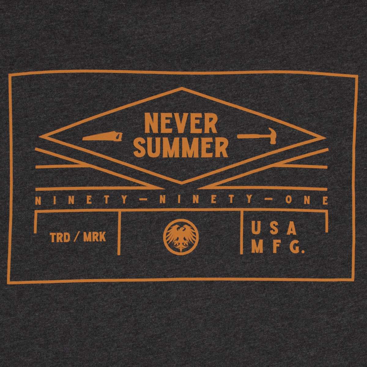 Never Summer - Rockland 2 Longsleeve Tee 2023 with a dark gray background and white lettering.