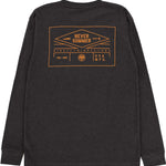 Never Summer - A long-sleeved tee with a white and blue graphic of a mountain range on the front.