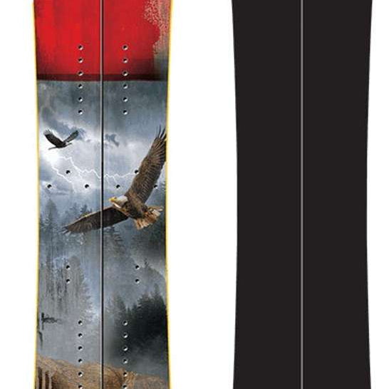 Never Summer West Board Wide Splitboard 2021 - A black splitboard with a red logo on top and a brown strap in the middle.
