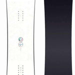 Nidecker Women's Venus Snowboard 2023 - A white snowboard with a pink and purple floral pattern at the top of the tail.