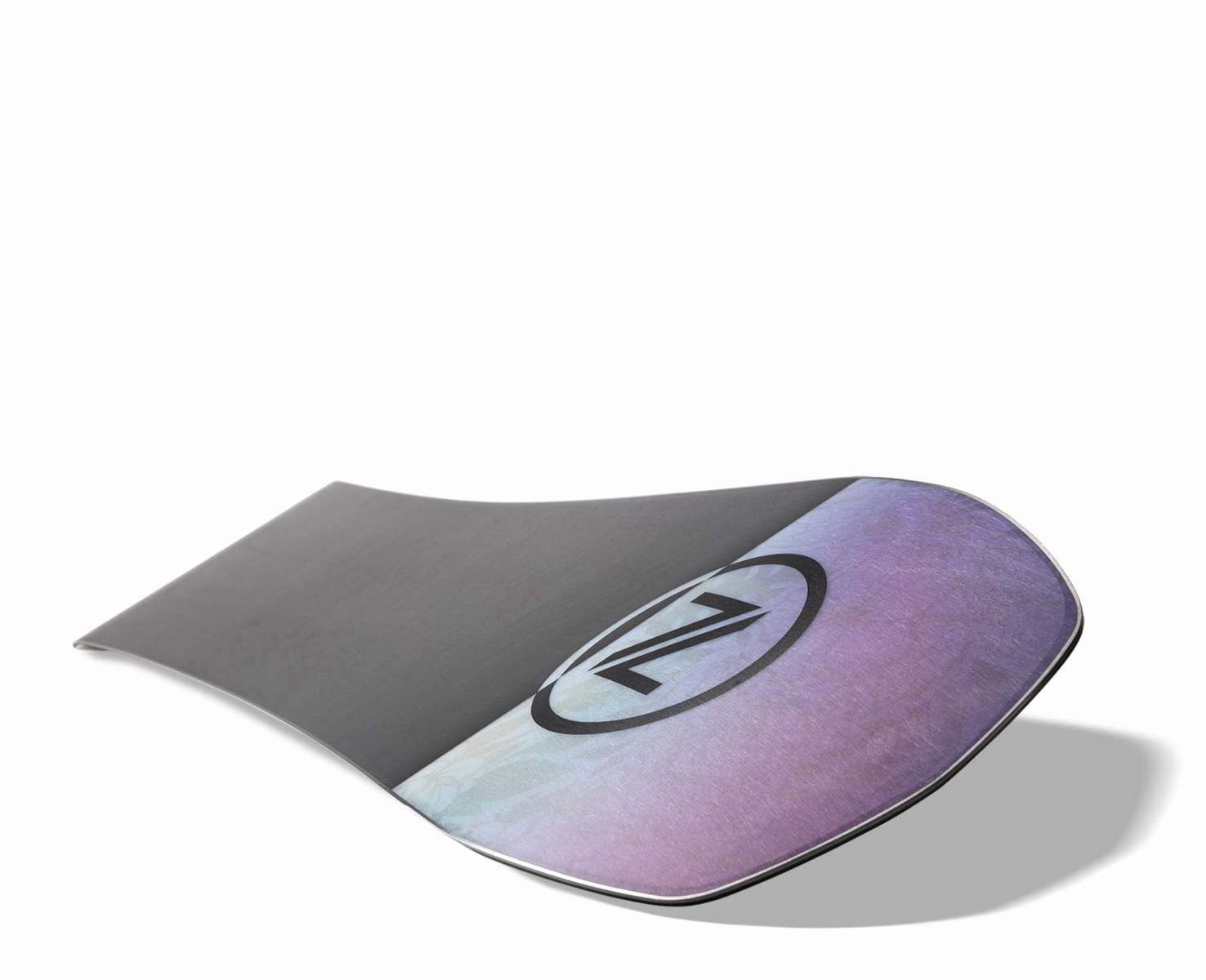 Nidecker Women's Venus Snowboard 2023 - A snowboard with a purple and grey color scheme, featuring a distinctive logo on its top surface.