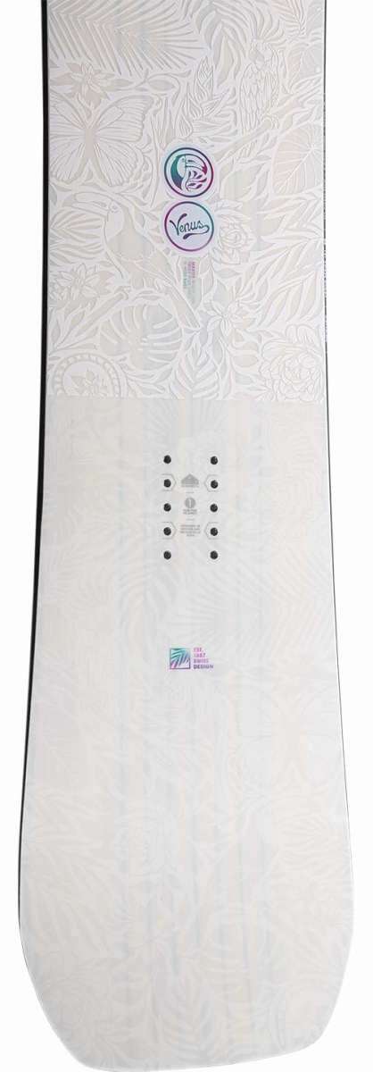 Nidecker Women's Venus Snowboard 2023 - White snowboard with a floral pattern on top and bottom.