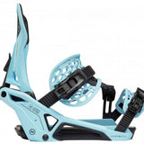 Nidecker Supermatic Snowboard Binding - A light blue snowboard binding with a black strap and buckle, featuring a geometric pattern on the baseplate.