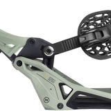 Nidecker Supermatic Step In Snowboard Bindings 2024 - A pair of light green snowboard bindings with black buckles and straps.