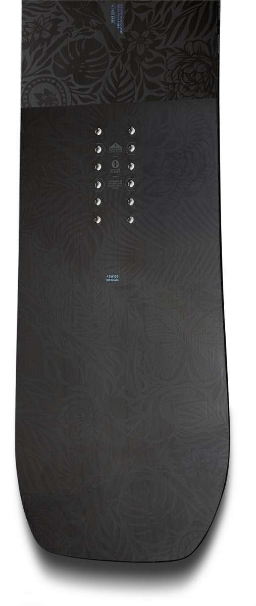 Nidecker Women's Venus Plus Snowboard 2024 - A black snowboard with a floral pattern on top and a solid black bottom.