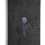 Nidecker Women's Venus Plus Snowboard 2024 - A black snowboard with a floral pattern and a circular logo featuring the word "Venus" in cursive script at the top center.