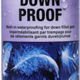 Nikwax Down Proof Spray On - A purple spray can with a white cap and label, featuring a green logo that says "NIKWAX" in blue letters.