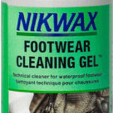 Nikwax Footwear Cleaning Gel - A green bottle with a white cap and blue lettering, featuring an image of a shoe sole being cleaned with a brush.