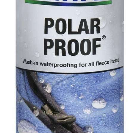 Nikwax Polar Proof - A white spray can with a blue and green logo on top, featuring a snowflake design.