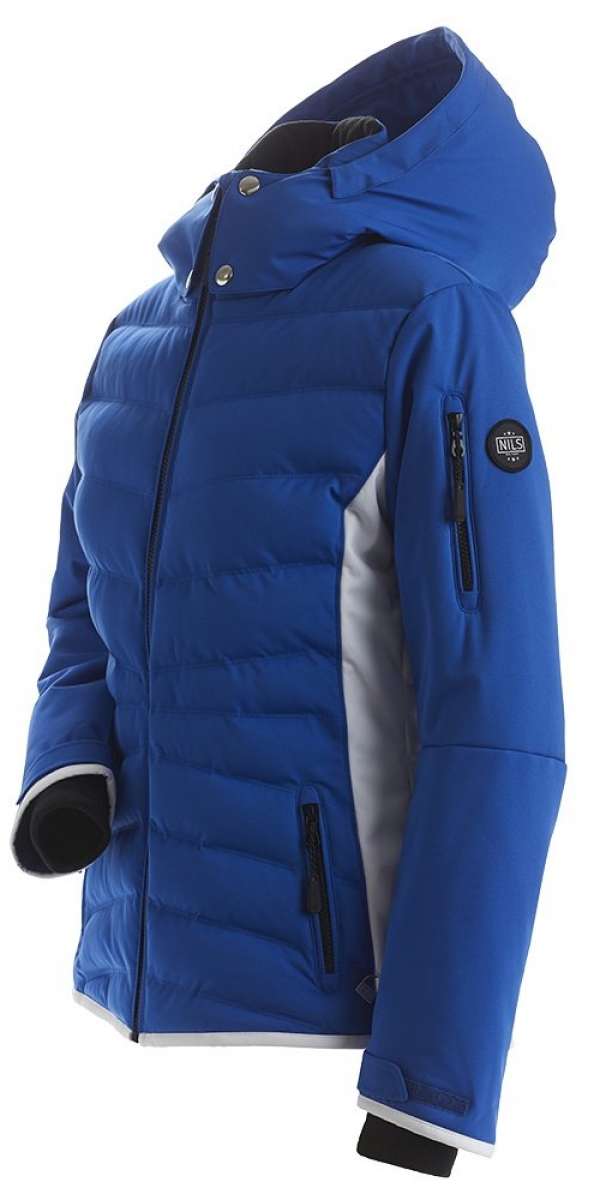 Nils Ladies Bianca Insulated Quilted Jacket - A royal blue quilted jacket with a black zipper and silver snap buttons.