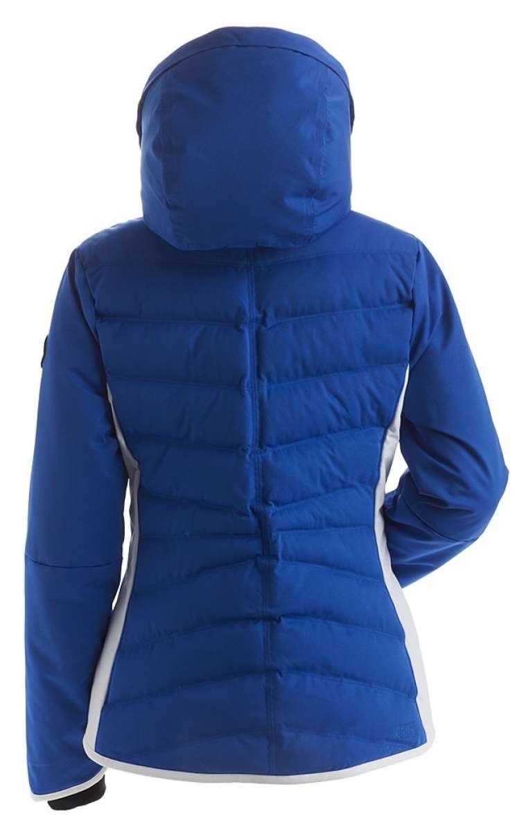 Nils Ladies Bianca Insulated Quilted Jacket - A royal blue quilted jacket with a hood, featuring white accents on the sides and black trim at the cuffs.