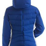 Nils Ladies Bianca Insulated Quilted Jacket - A royal blue quilted jacket with a hood, featuring white accents on the sides and black trim at the cuffs.
