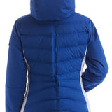 Nils Ladies Bianca Insulated Quilted Jacket - A royal blue quilted jacket with a hood, featuring white accents on the sides and black trim at the cuffs.