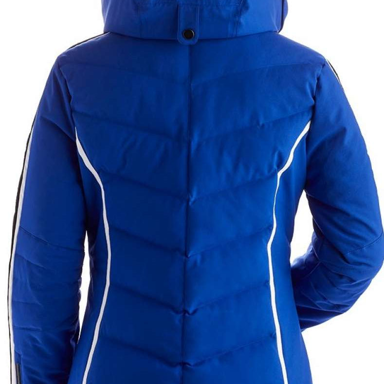 Nils Women's Courchevel Insulated Jacket - A royal blue jacket with white stripes on the side and a black zipper running down the front.