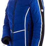 Nils Women's Courchevel Insulated Jacket - A royal blue jacket with a black zipper and two zippered pockets on either side, featuring white accents along the sides.