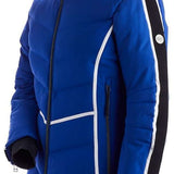 Nils Women's Courchevel Insulated Jacket - A royal blue jacket with a black zipper and two zippered pockets on either side, featuring white accents along the sides.