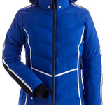Nils Women's Courchevel Insulated Jacket - A royal blue jacket with white stripes on the side and a black zipper down the front.
