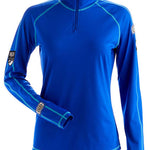 NILS Ladies Gwen Quarter Zip Top 2022-2023 - A royal blue quarter-zip top with a high collar and teal piping along the seams.