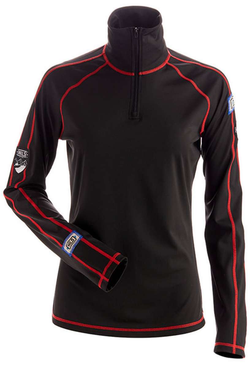 NILS Ladies Gwen Quarter Zip Top 2022-2023 - Black quarter-zip top with red trim and a small white logo on the left sleeve.