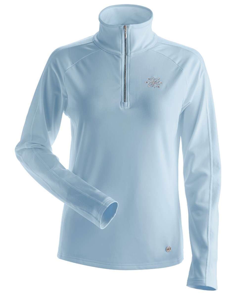 NILS Ladies Lisie Quarter Zip Fleece - A light blue quarter-zip fleece with a small embroidered snowflake on the left chest area.
