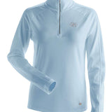 NILS Ladies Lisie Quarter Zip Fleece - A light blue quarter-zip fleece with a small embroidered snowflake on the left chest area.