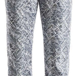 NILS Ladies Megeve Insulated Print Pant 2022-2023 - A pair of insulated snow pants with a gray and white abstract print pattern.
