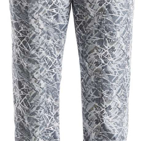 NILS Ladies Megeve Insulated Print Pant 2022-2023 - A pair of insulated snow pants with a gray and white abstract print pattern.