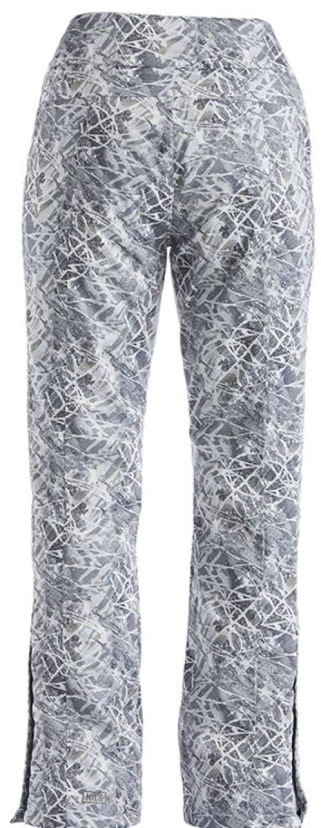 NILS Ladies Megeve Insulated Print Pant 2022-2023 - A pair of women's insulated snow pants with a gray and white abstract print pattern.