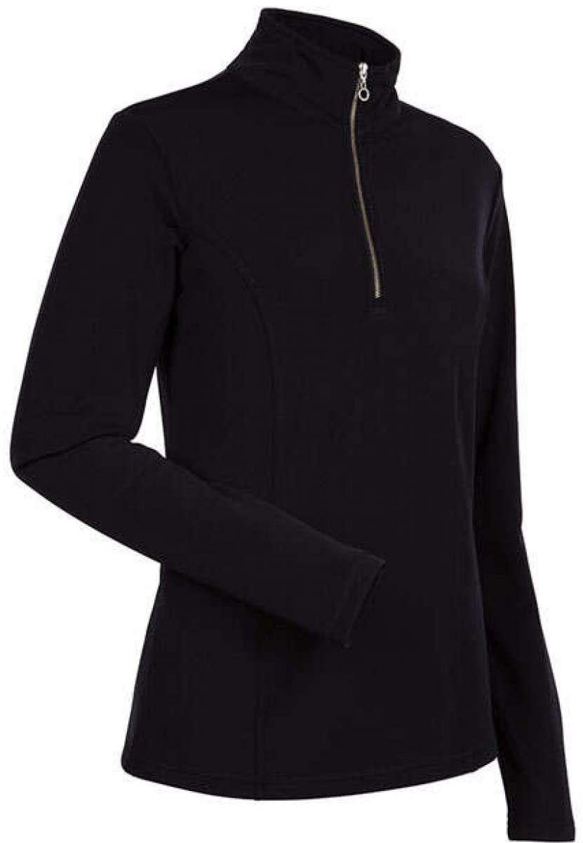 Nils Ladies Robin 1/4 Zip Turtle Neck - A black turtle neck sweater with a zipper on the chest and long sleeves.