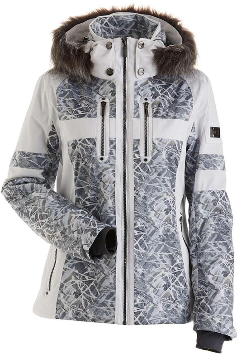 Nils Ladies Val D'Isere Print Faux Fur Jacket 2022-2023 - A ladies jacket with a print design and faux fur trim around the hood.