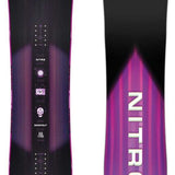 Nitro Dropout Snowboard 2024 - A black snowboard with a purple gradient design and white lettering on top.