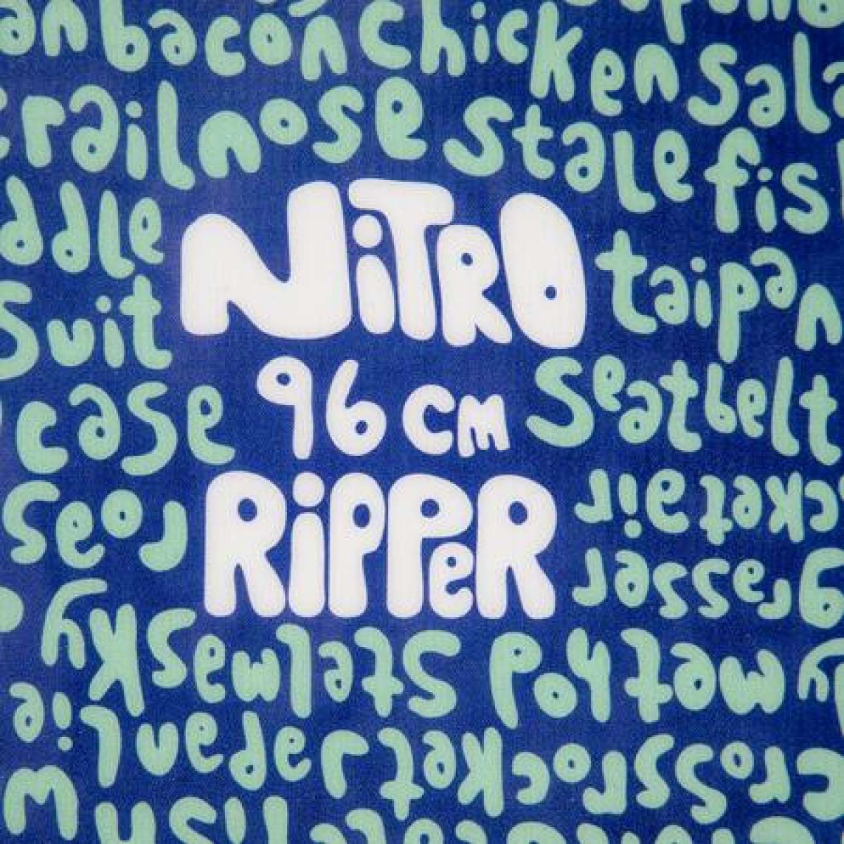 Nitro Junior's Ripper Snowboard 2023 - A blue snowboard with a white logo and black text that reads "Ripper" on top of a white rectangle.
