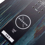 Nitro Magnum Snowboard 2024 - A black snowboard with a white logo in the center and small white text at the top right corner.