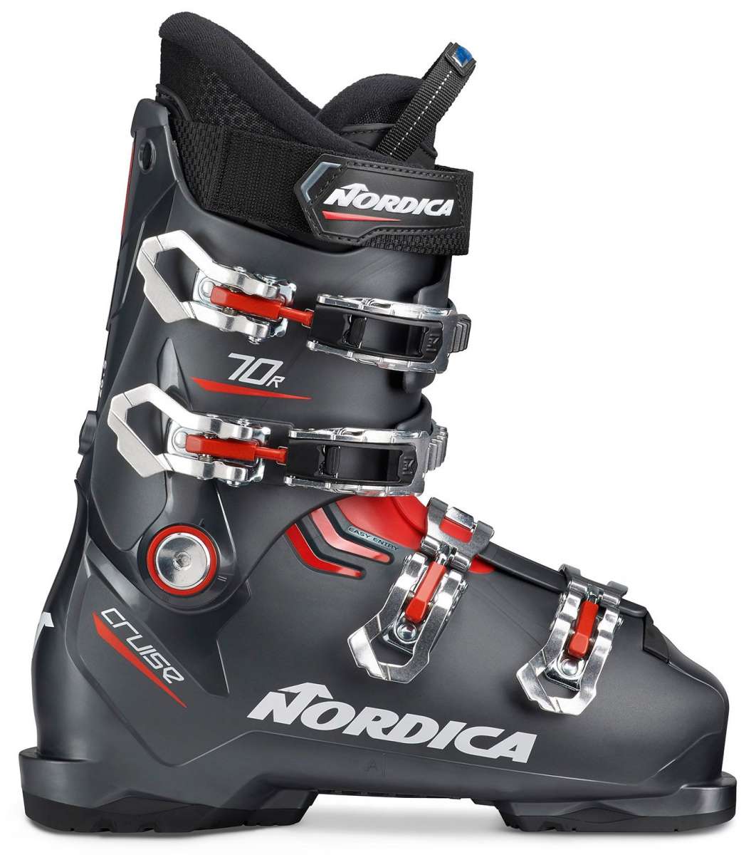 Nordica Cruise 70 R Ski Boot 2022-2023 - Black ski boot with silver buckles and red accents.