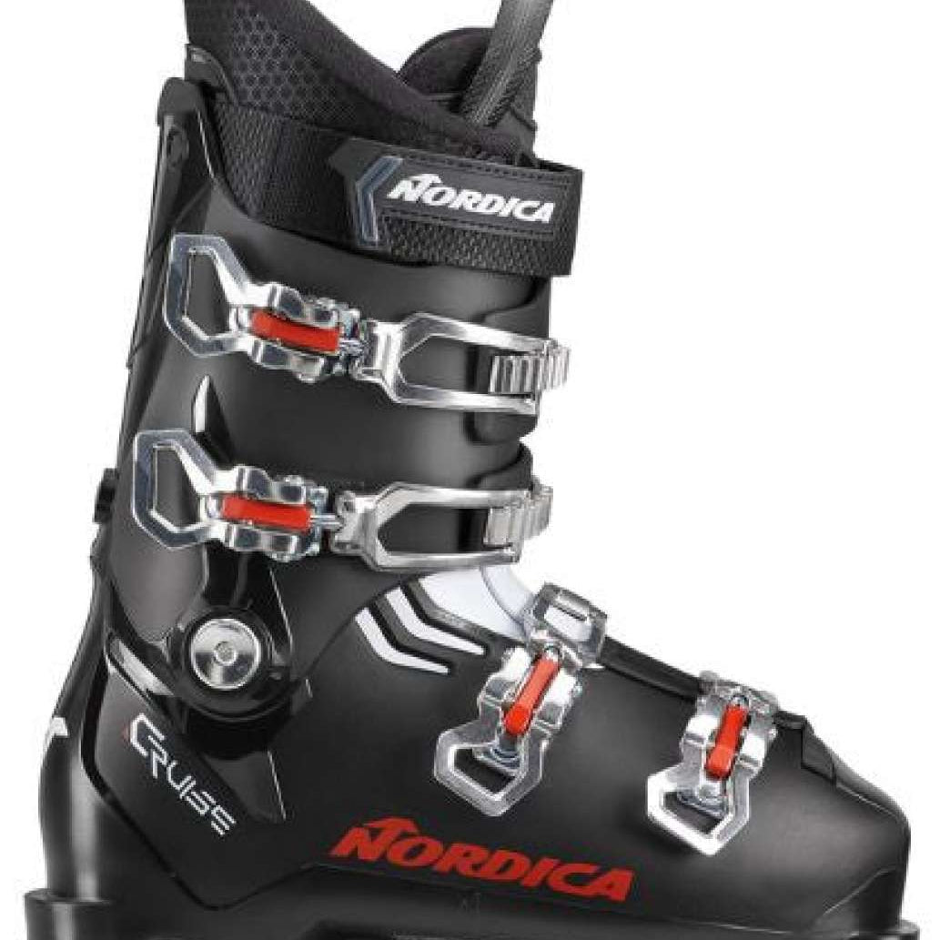 Nordica Cruise Ski Boots 2024 - Black ski boots with silver buckles and red accents.