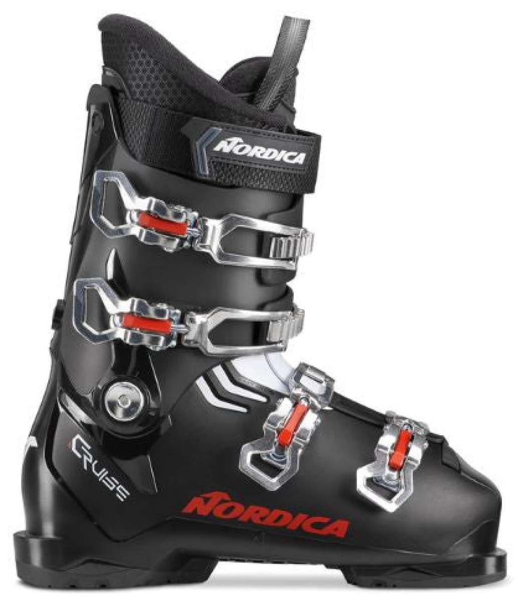 Nordica Cruise Ski Boots 2024 - Black ski boots with silver buckles and red accents.
