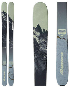 Nordica Enforcer 88 Unlimited Skis 2024 - A pair of skis with a black and white mountain graphic on a light gray background.